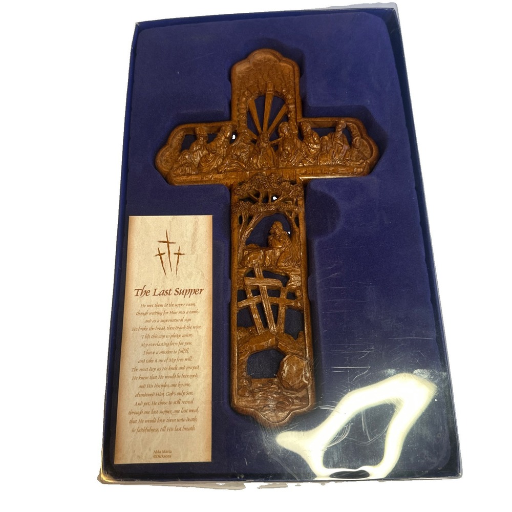 Dicksons "The Last Supper"Woodgrain Carved Resin Wall Cross 11" x 6 " Open Box
